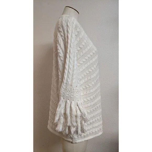 Women's CAbi #5803 Cream Fringe Fiesta Poncho Sweater Top Small EXCELLENT!! - Picture 9 of 12
